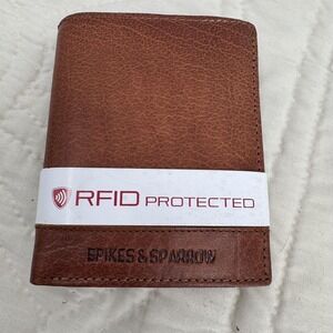 Spikes & Sparrow Mens Wallet OS Brown Leather RFID Bifold Rugged Classic